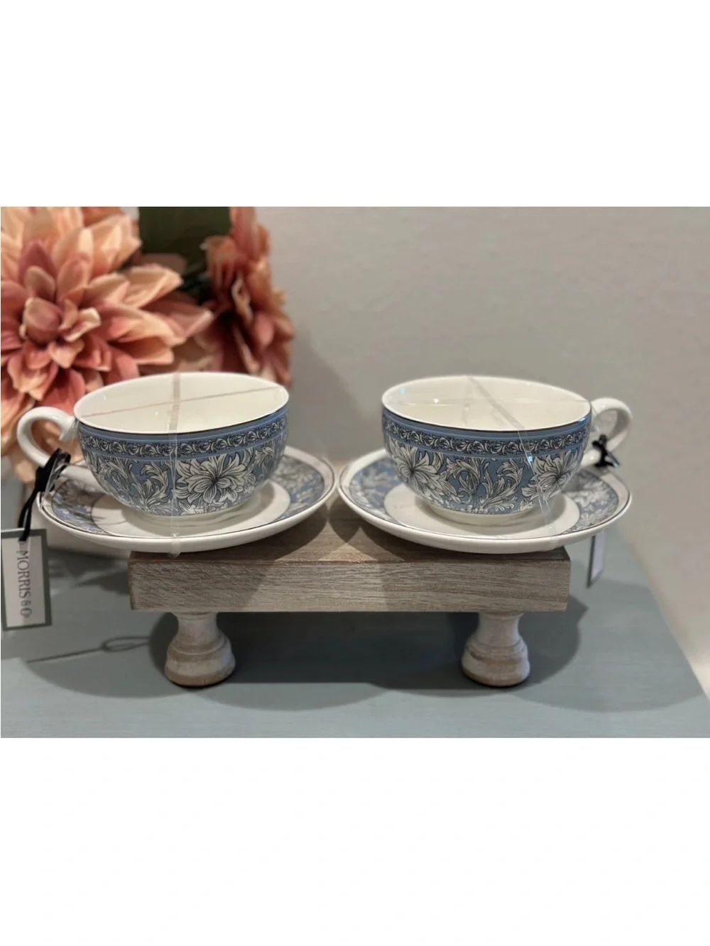 Morris & Co Teacup & Saucer Set of 2
Blue Floral Chrysanthemum Gold Trim
New - Picture 10 of 10